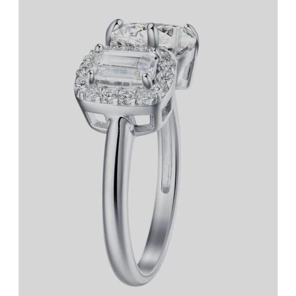 BNIB~3.45 Ct. DIAMONIQUE Heart & Cushion Halo Design Toi et Moi Ring Sz 8 - Picture 6 of 7